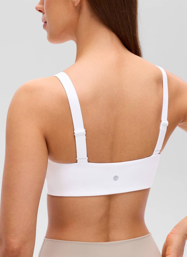 CRZ YOGA Women's Butterluxe Yoga U Neck Square Back Sports Bra White
