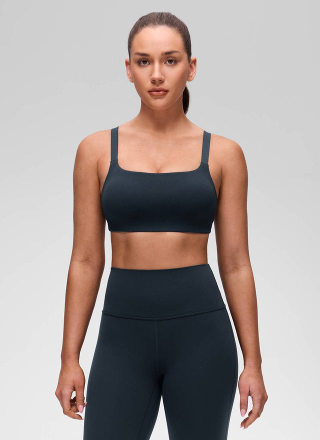 CRZ YOGA Women's Butterluxe Yoga U Neck Square Back Sports Bra True Navy