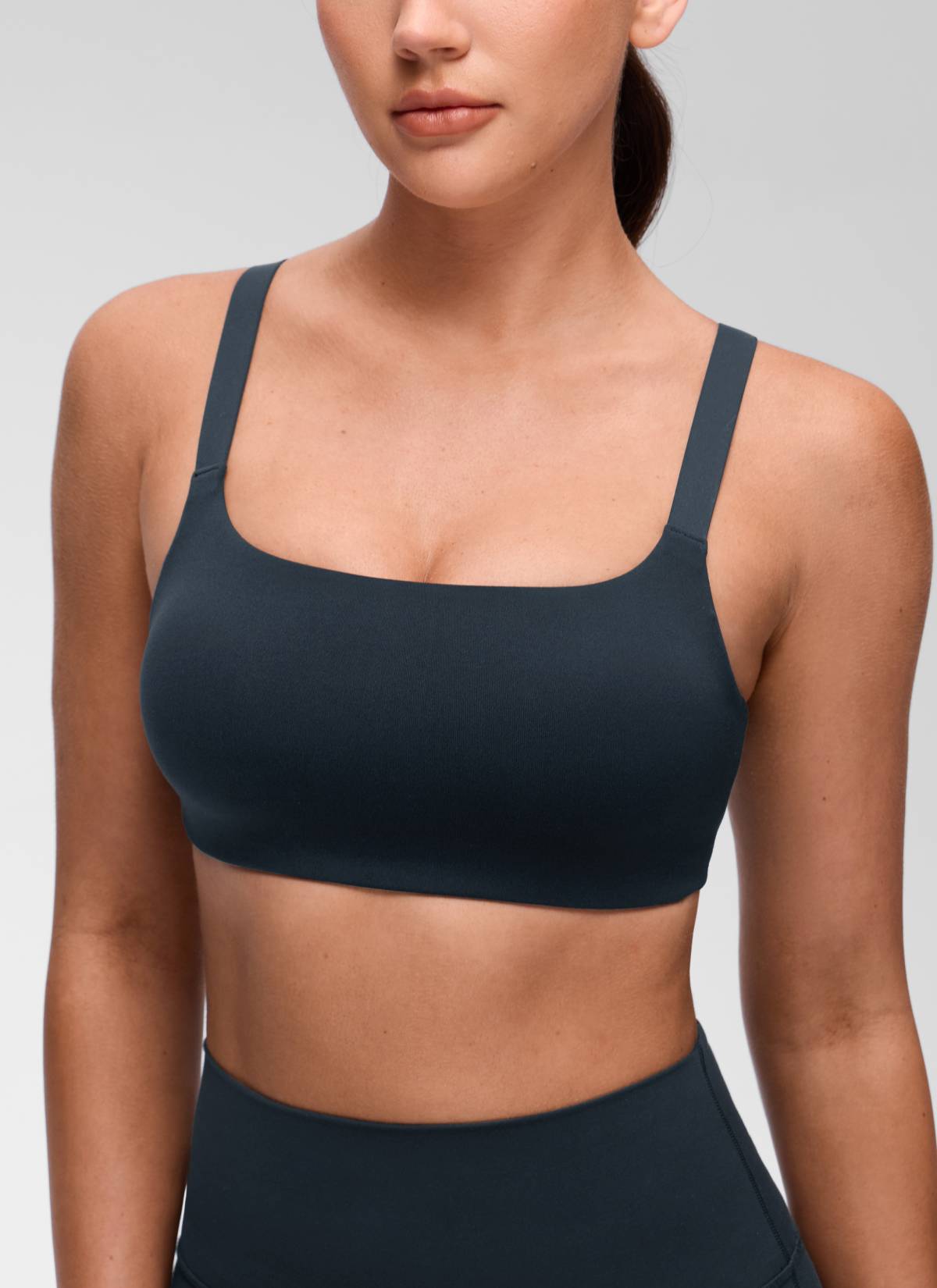 CRZ YOGA Women's Butterluxe Yoga U Neck Square Back Sports Bra True Navy