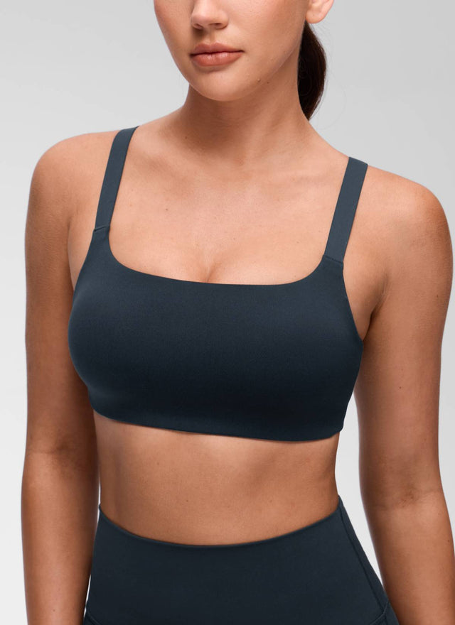 CRZ YOGA Women's Butterluxe Yoga U Neck Square Back Sports Bra True Navy @model_info:Brooklym
