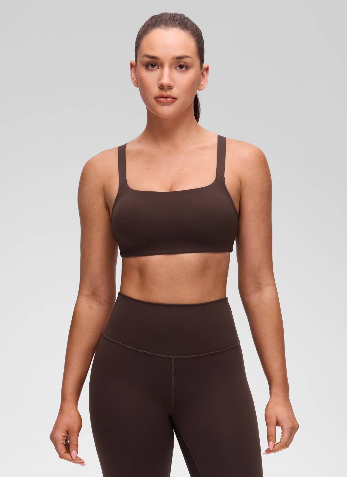 CRZ YOGA Women's Butterluxe Yoga U Neck Square Back Sports Bra Hot Fudge Brown