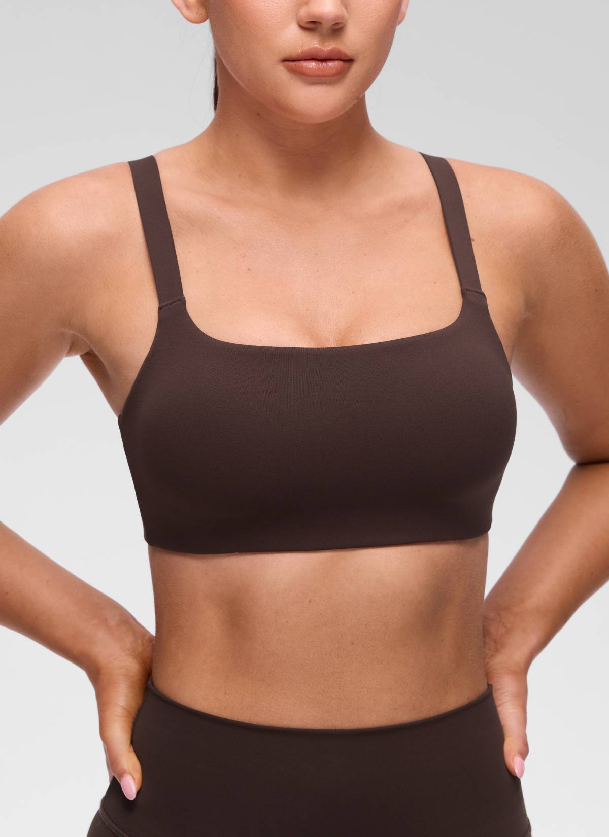 CRZ YOGA Women's Butterluxe Yoga U Neck Square Back Sports Bra Hot Fudge Brown