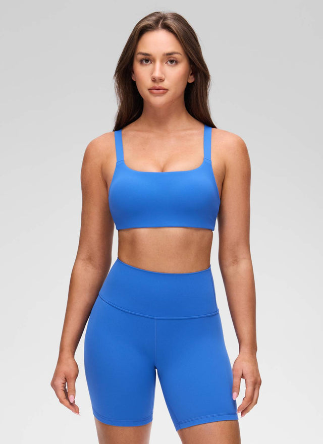 CRZ YOGA Women's Butterluxe Yoga U Neck Square Back Sports Bra Sparkle Blue @model_info:Brooklym