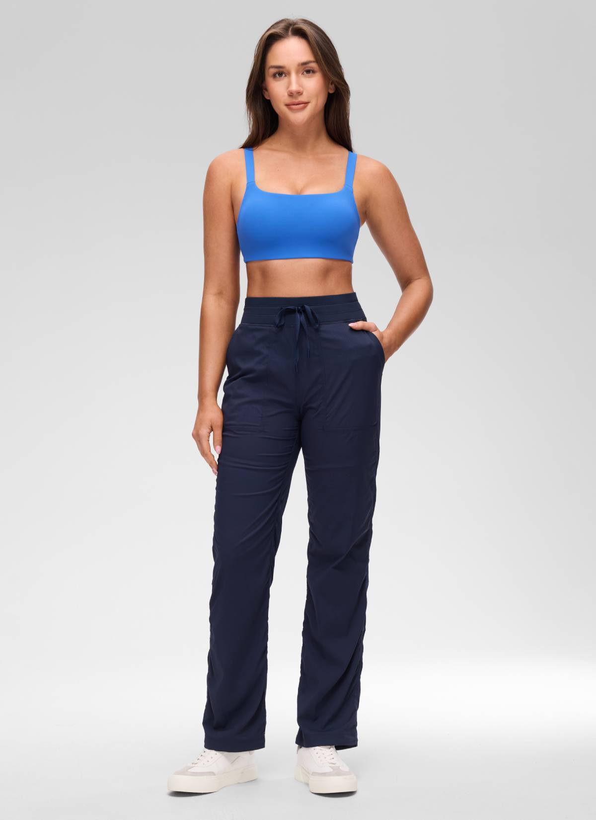 CRZ YOGA Women's Butterluxe Yoga U Neck Square Back Sports Bra Sparkle Blue @model_info:Brooklym