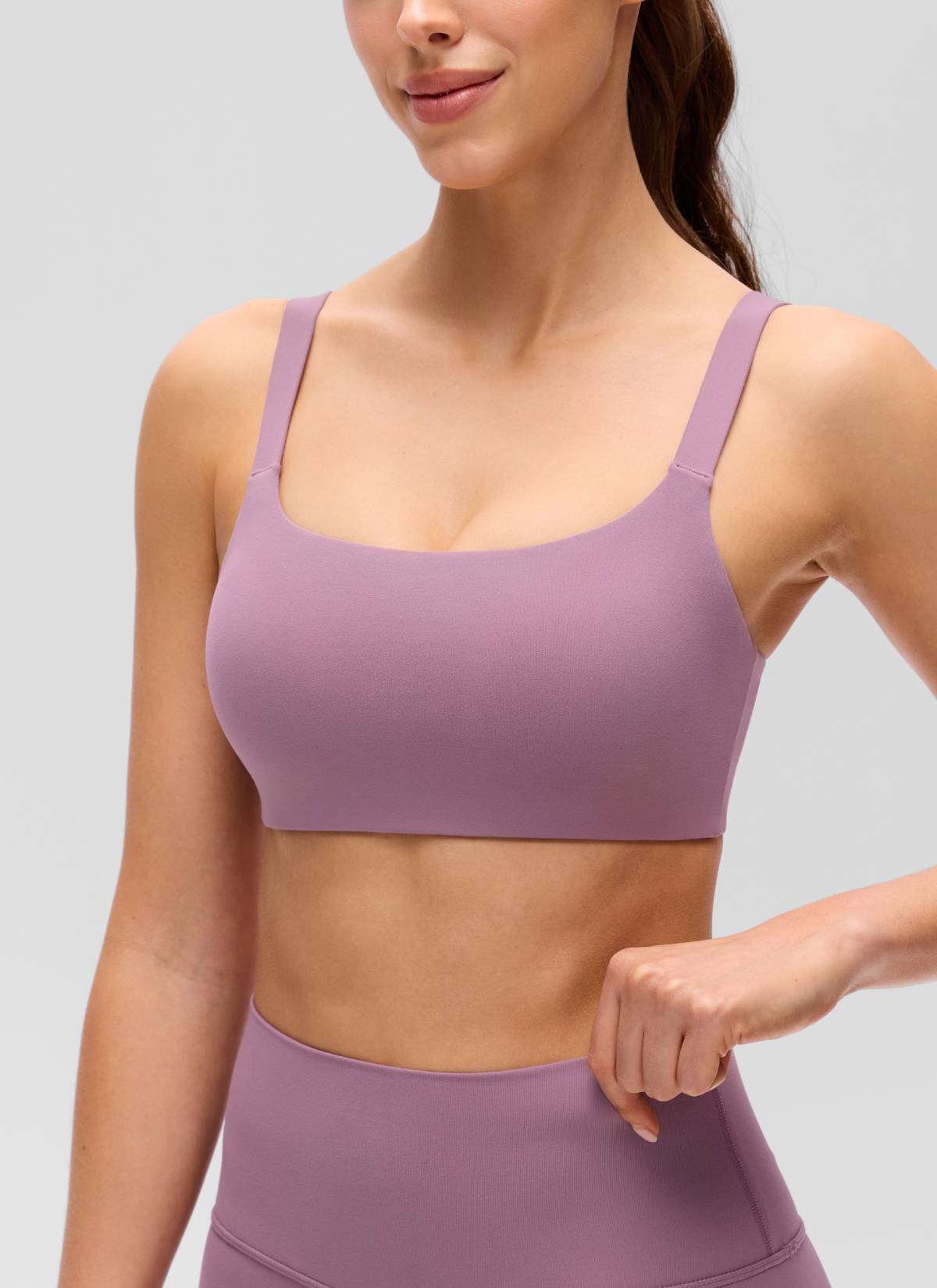 CRZ YOGA Women's Butterluxe Yoga U Neck Square Back Sports Bra Light Lavender