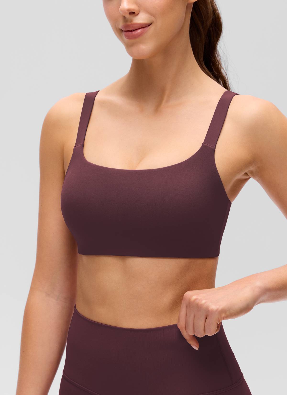 CRZ YOGA Women's Butterluxe Yoga U Neck Square Back Sports Bra Ripe Plum