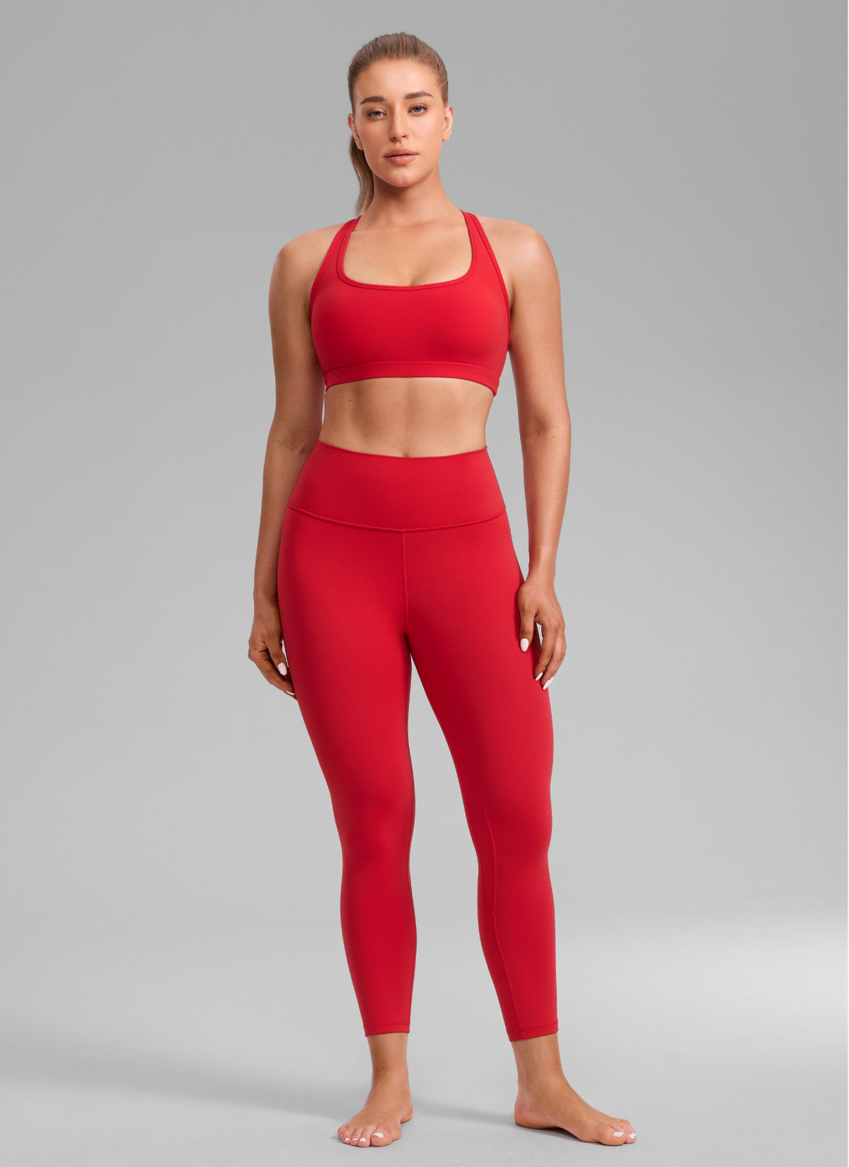 CRZ YOGA Women's Butterlift Yoga U Neck Racerback Keyhole Sports Bra Aurora Red