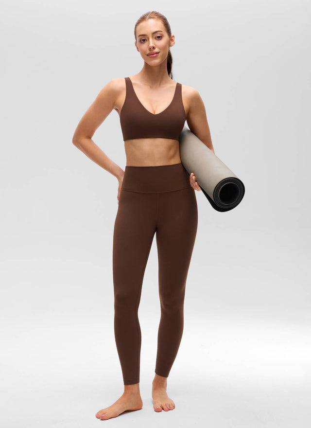 CRZ YOGA Women's Butterluxe Yoga U Back Sports Bra Light Support Lava Brown @model_info:Lary