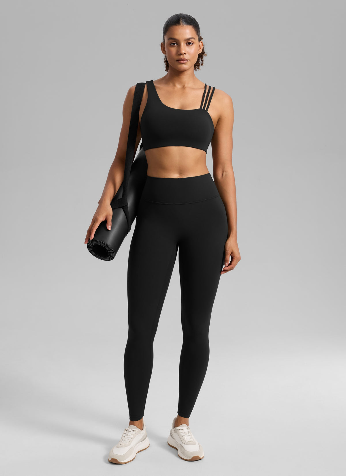 Women's Butterlift® Yoga Asymmetric Straps Sports Bra Medium Support Black @model_info:Barbara