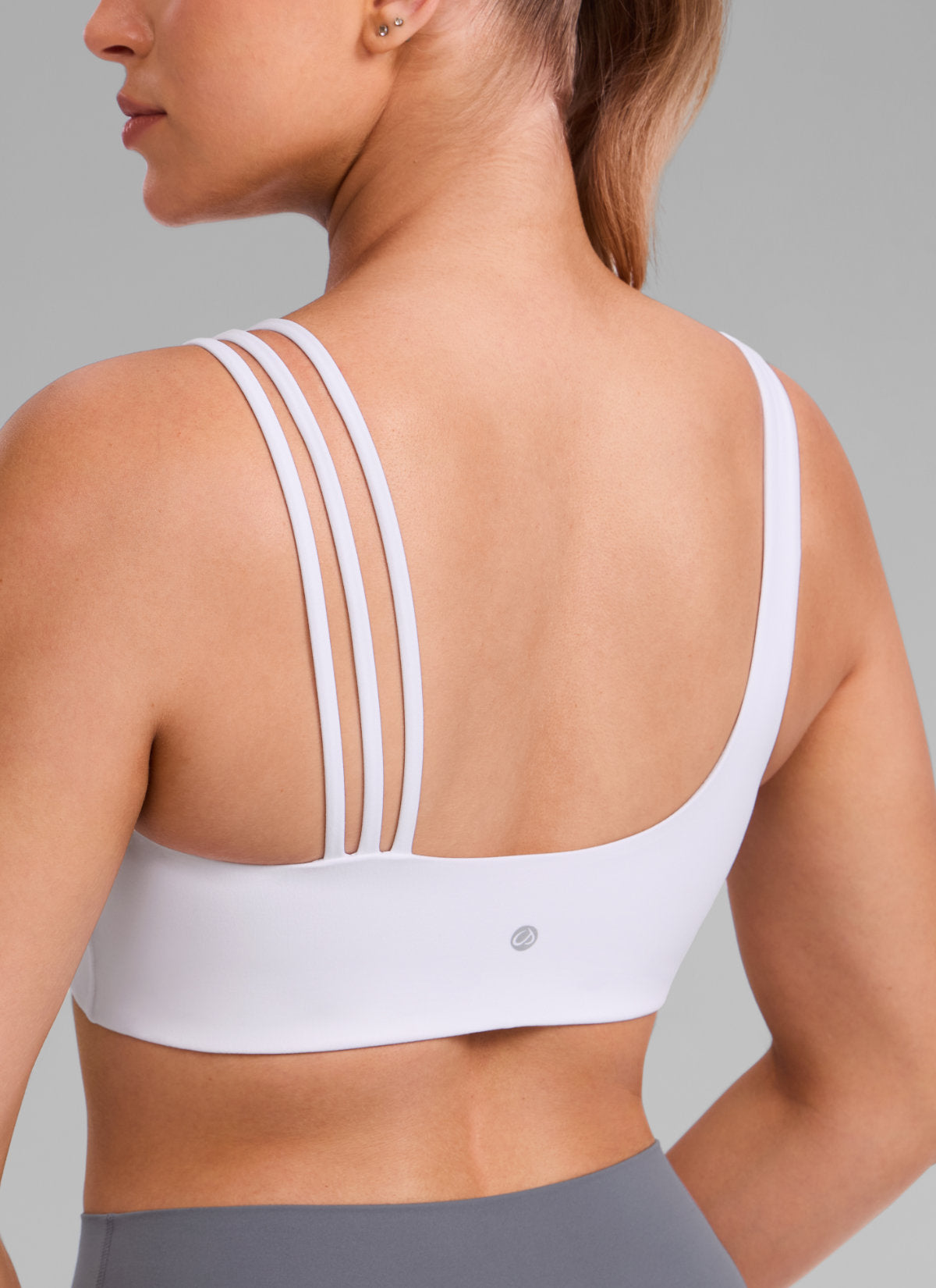 Women's Butterlift® Yoga Asymmetric Straps Sports Bra Medium Support White @model_info:Julia