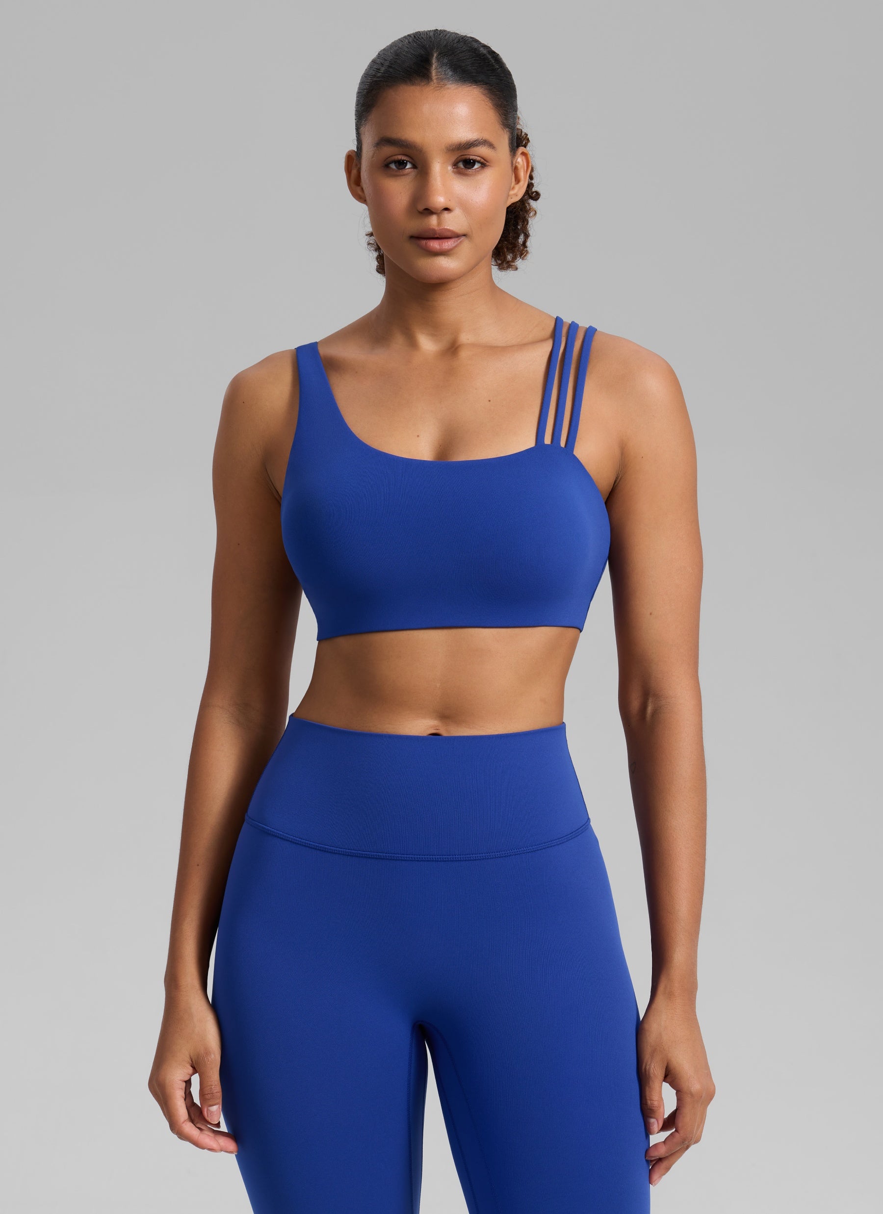 Women's Butterlift® Yoga Asymmetric Straps Sports Bra Medium Support Waves Blue @model_info:Barbara