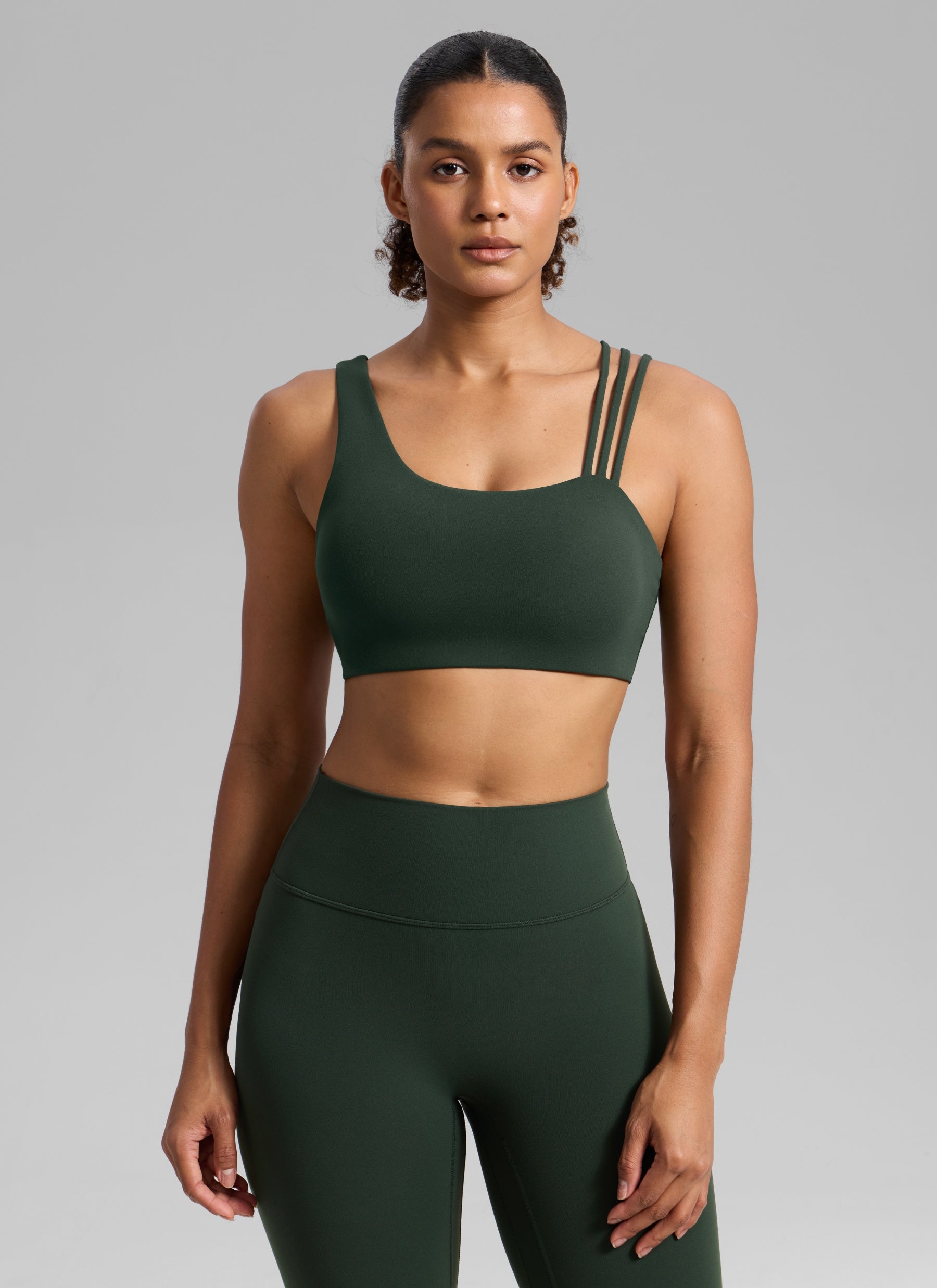 Women's Butterlift® Yoga Asymmetric Straps Sports Bra Medium Support Legend Green @model_info:Barbara