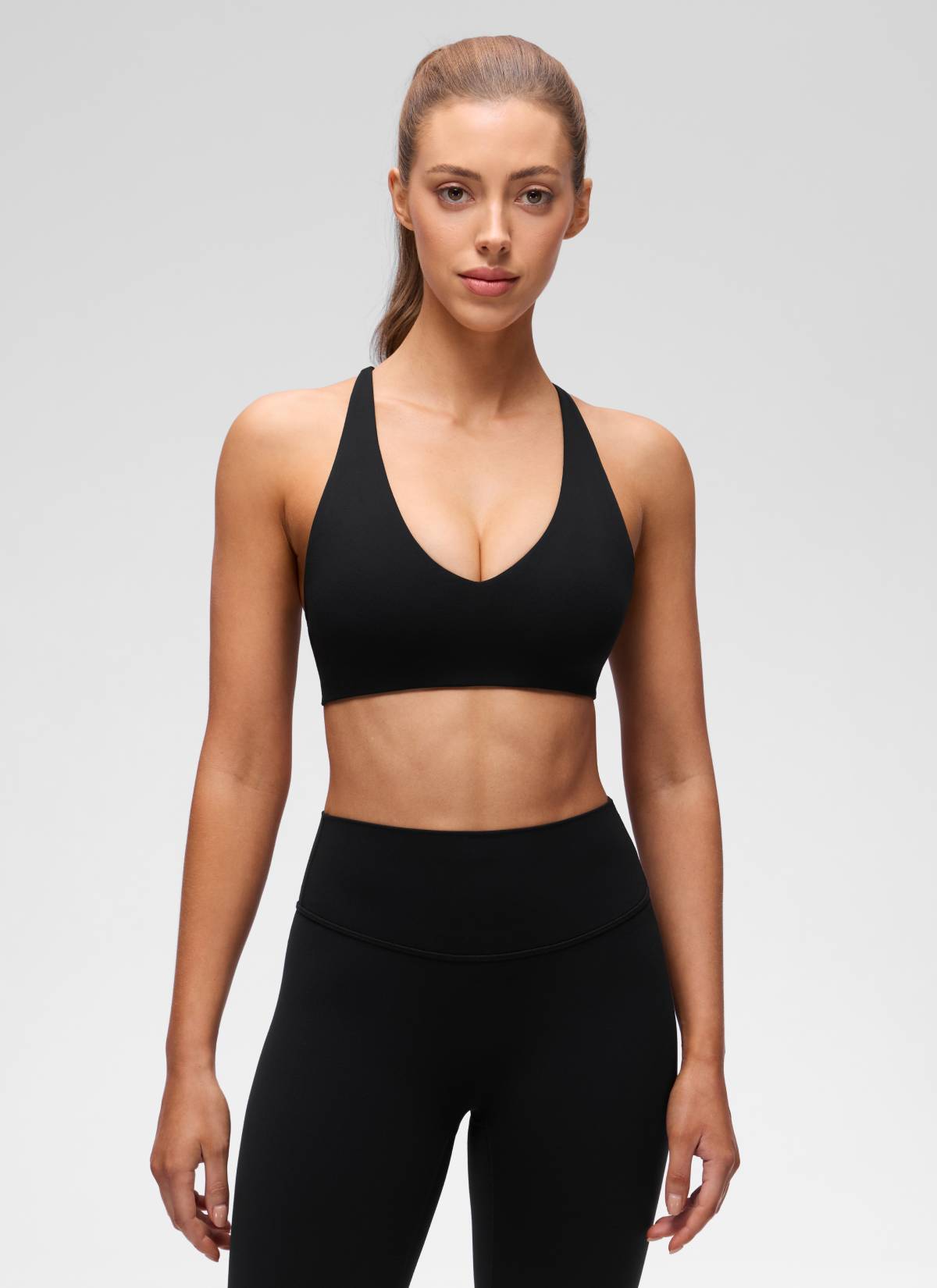 CRZ YOGA Women's Butterluxe Yoga V Neck Twist Cross Back Sports Bra Black