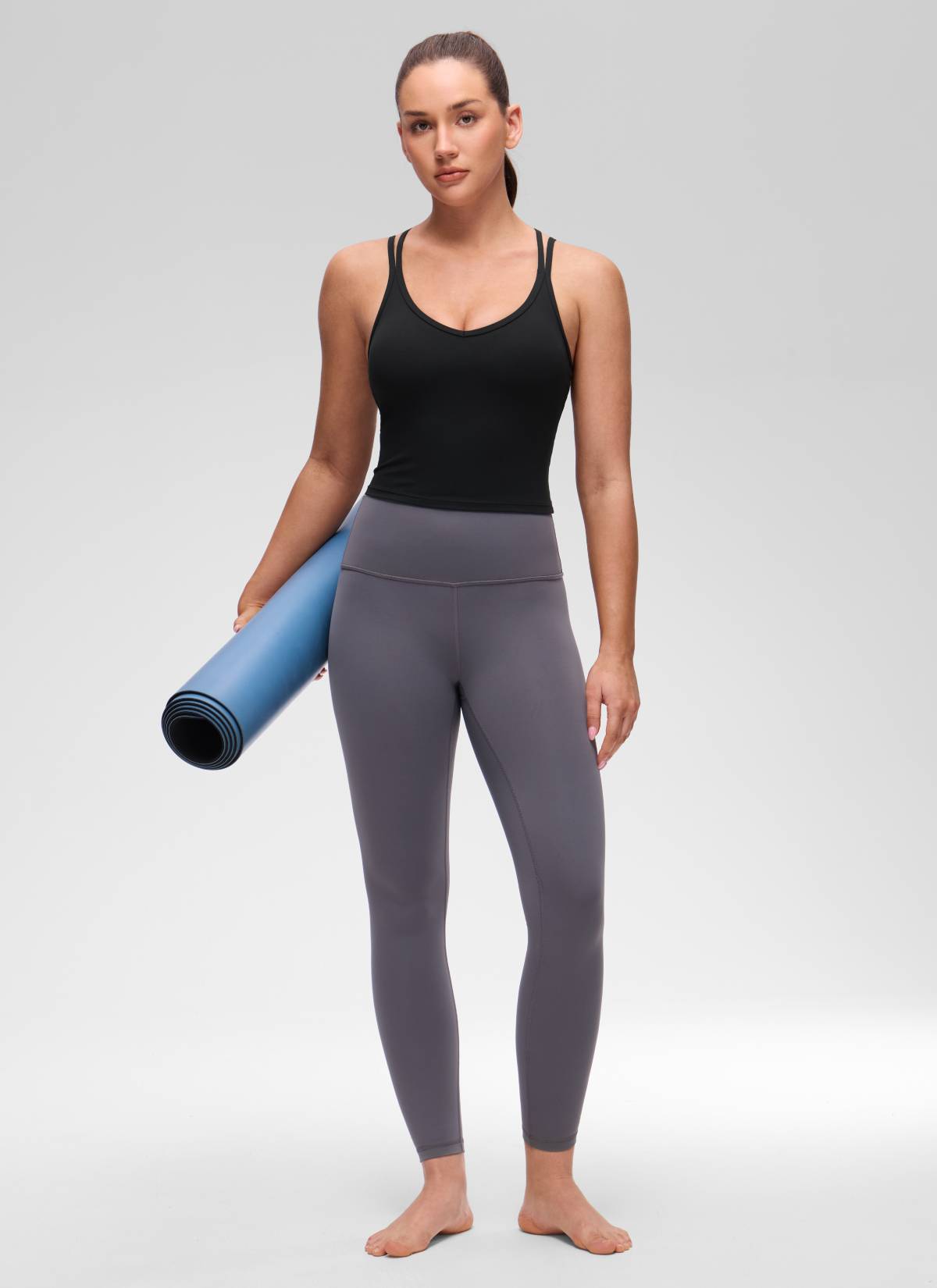 CRZ YOGA Women's Butterluxe Yoga V Neck Cross Back Built in Bra Tank Black