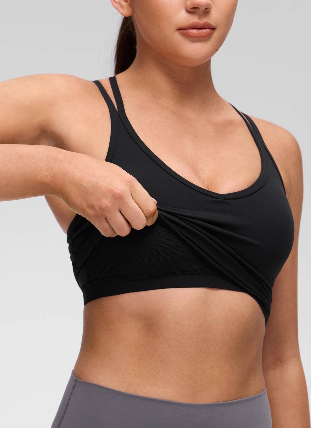 CRZ YOGA Women's Butterluxe Yoga V Neck Cross Back Built in Bra Tank Black