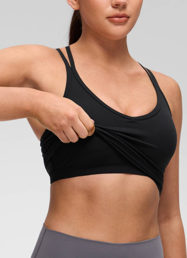 CRZ YOGA Women's Butterluxe Yoga V Neck Cross Back Built in Bra Tank Black