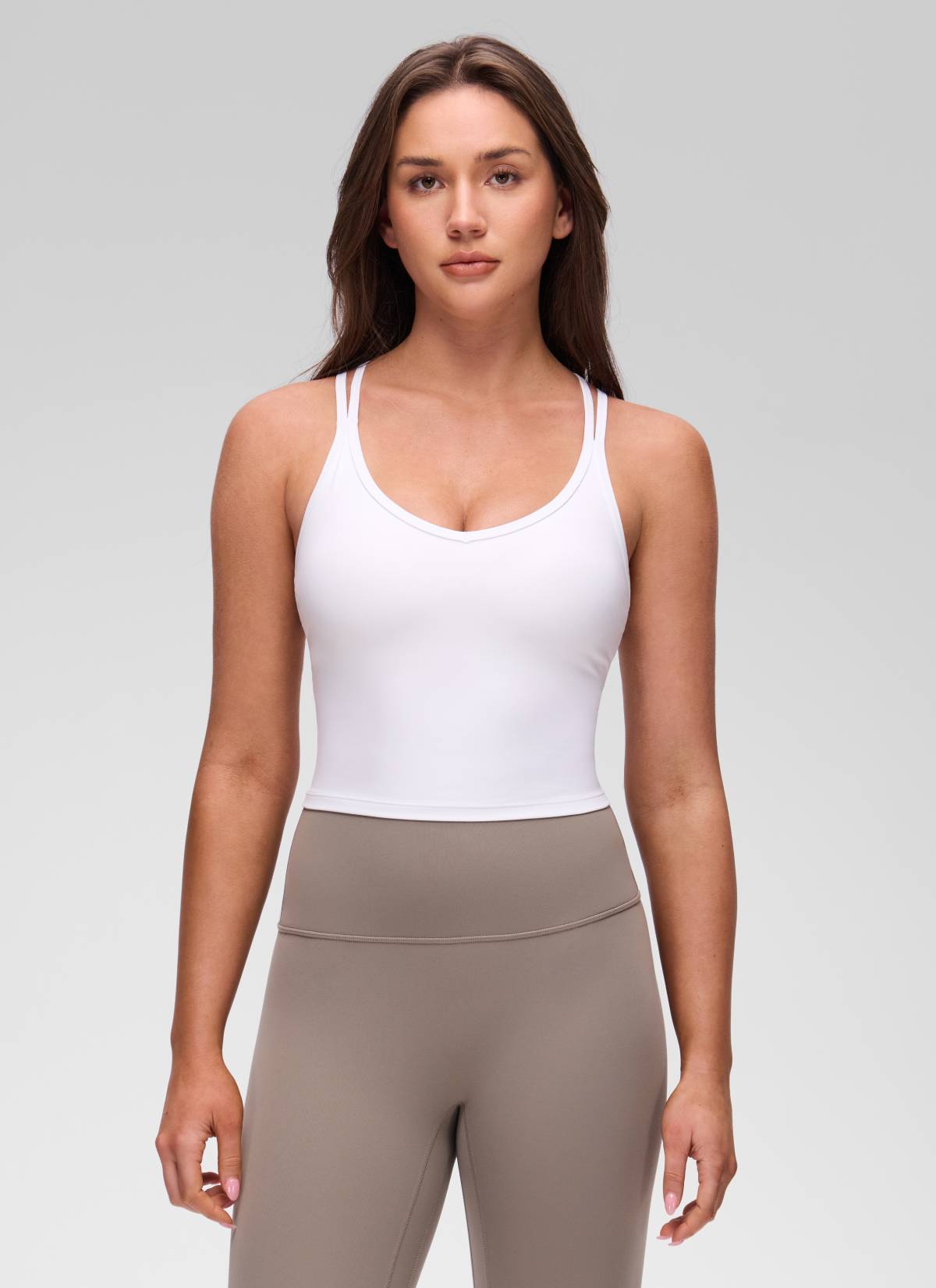 CRZ YOGA Women's Butterluxe Yoga V Neck Cross Back Built in Bra Tank White