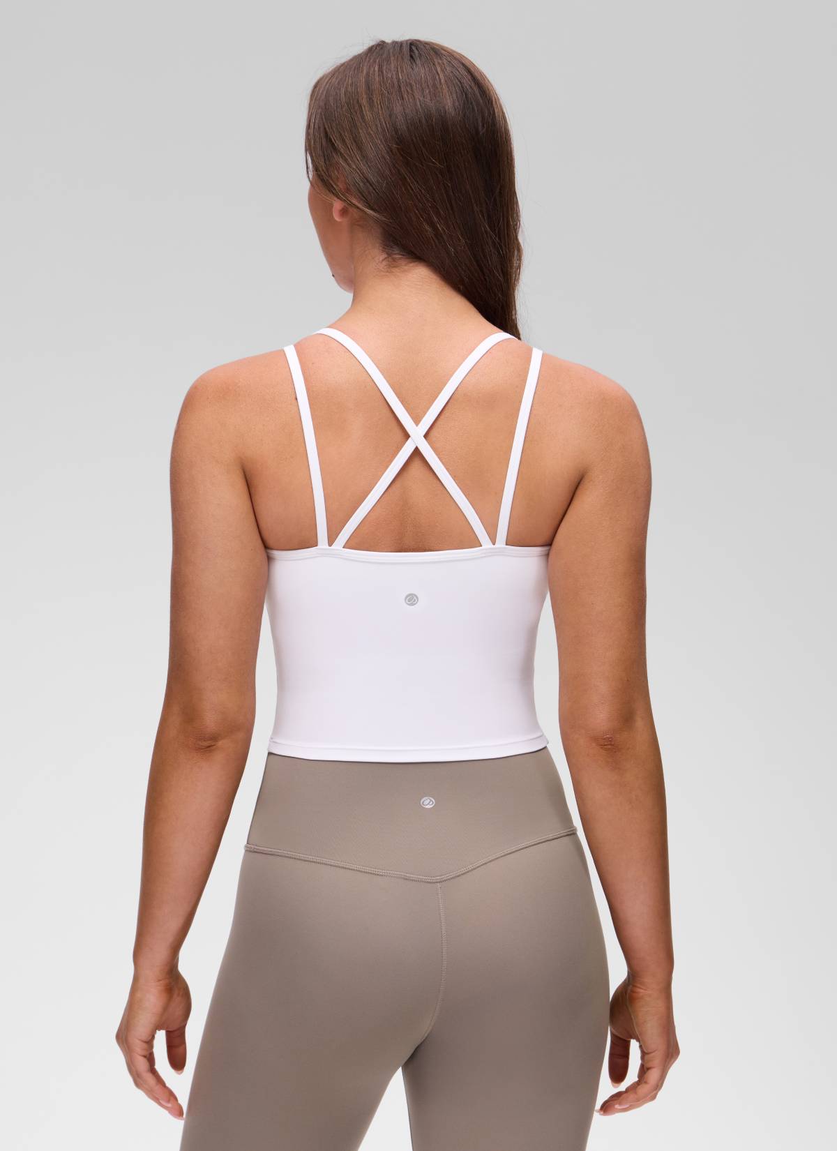 CRZ YOGA Women's Butterluxe Yoga V Neck Cross Back Built in Bra Tank White