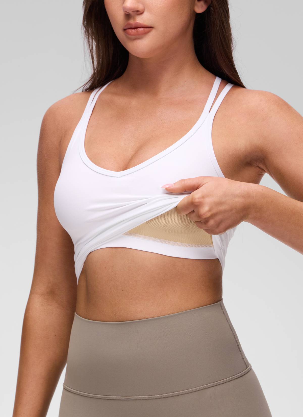 CRZ YOGA Women's Butterluxe Yoga V Neck Cross Back Built in Bra Tank White