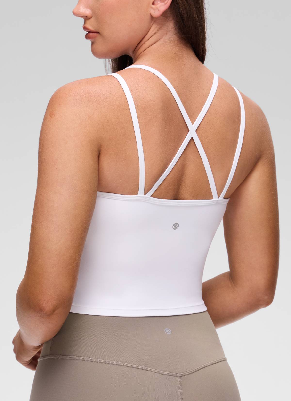 CRZ YOGA Women's Butterluxe Yoga V Neck Cross Back Built in Bra Tank White
