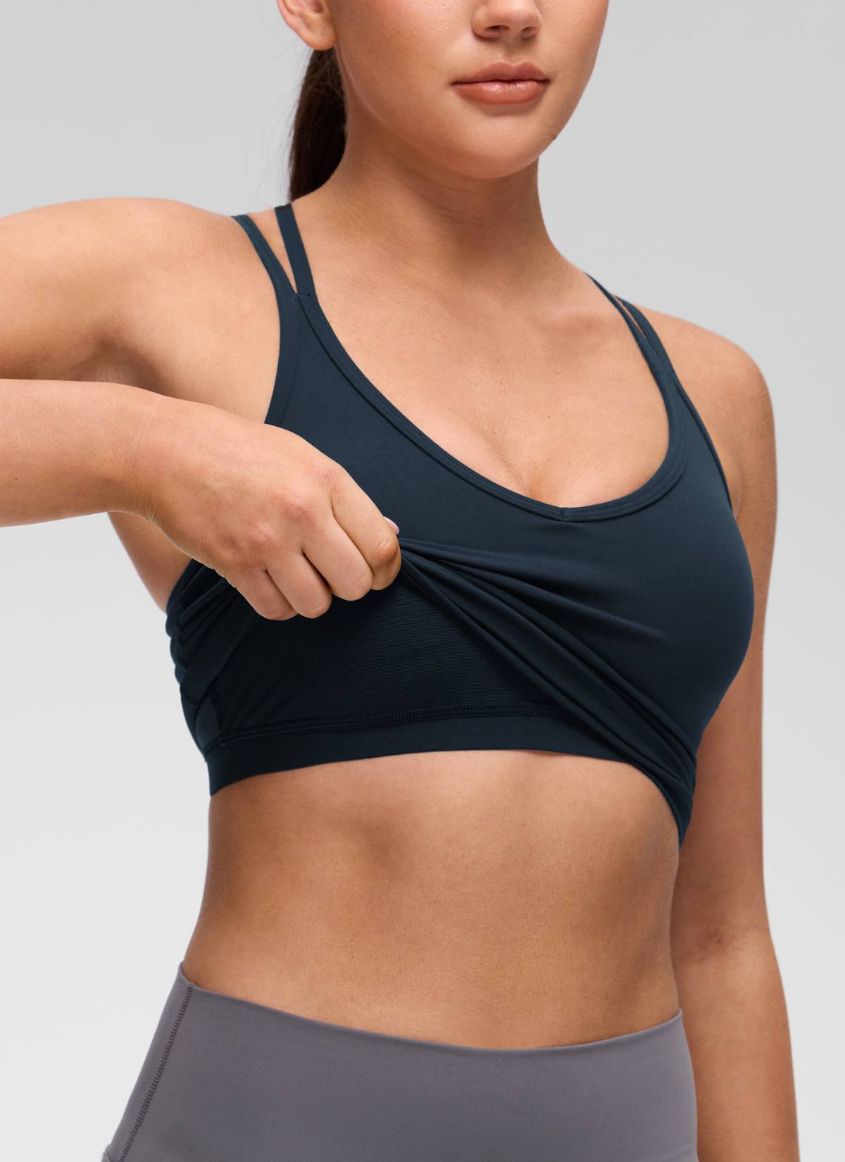 CRZ YOGA Women's Butterluxe Yoga V Neck Cross Back Built in Bra Tank True Navy