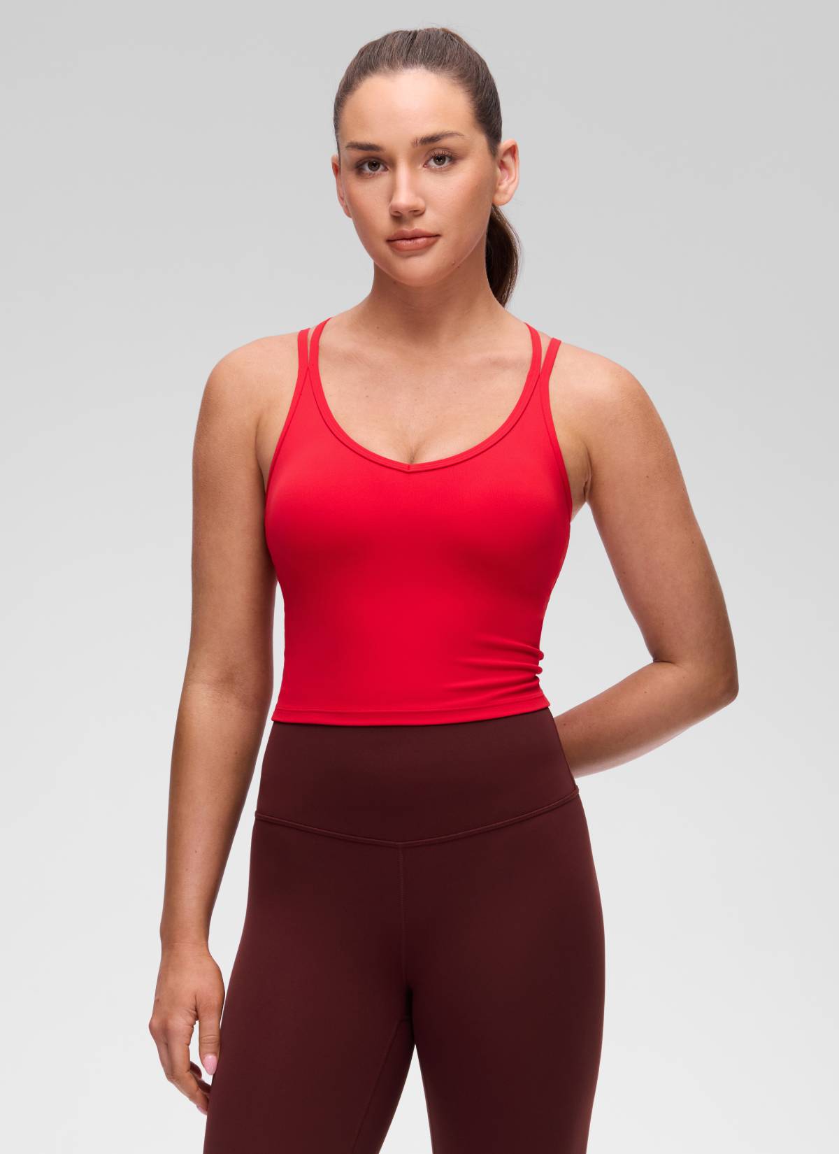 CRZ YOGA Women's Butterluxe Yoga V Neck Cross Back Built in Bra Tank Aurora Red