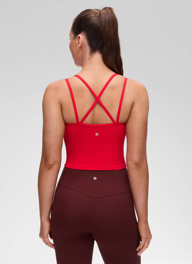 CRZ YOGA Women's Butterluxe Yoga V Neck Cross Back Built in Bra Tank Aurora Red