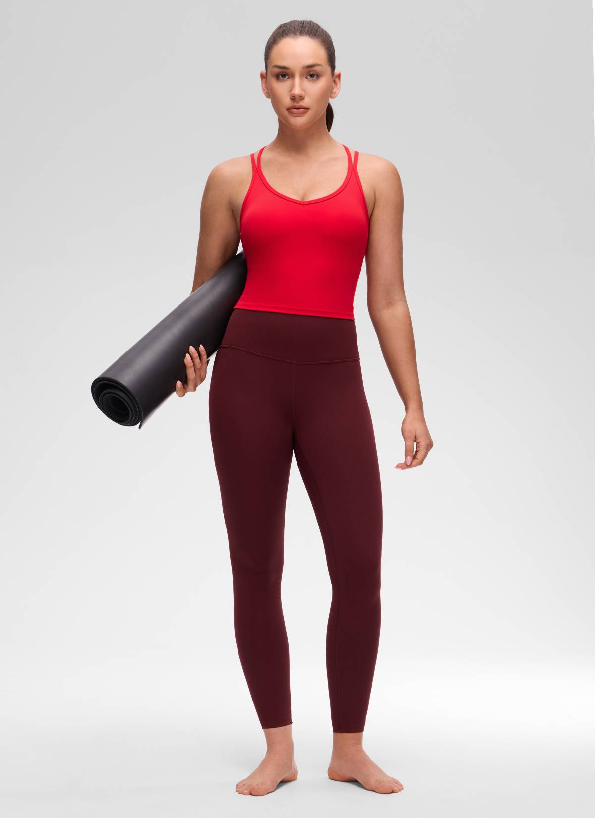 CRZ YOGA Women's Butterluxe Yoga V Neck Cross Back Built in Bra Tank Aurora Red