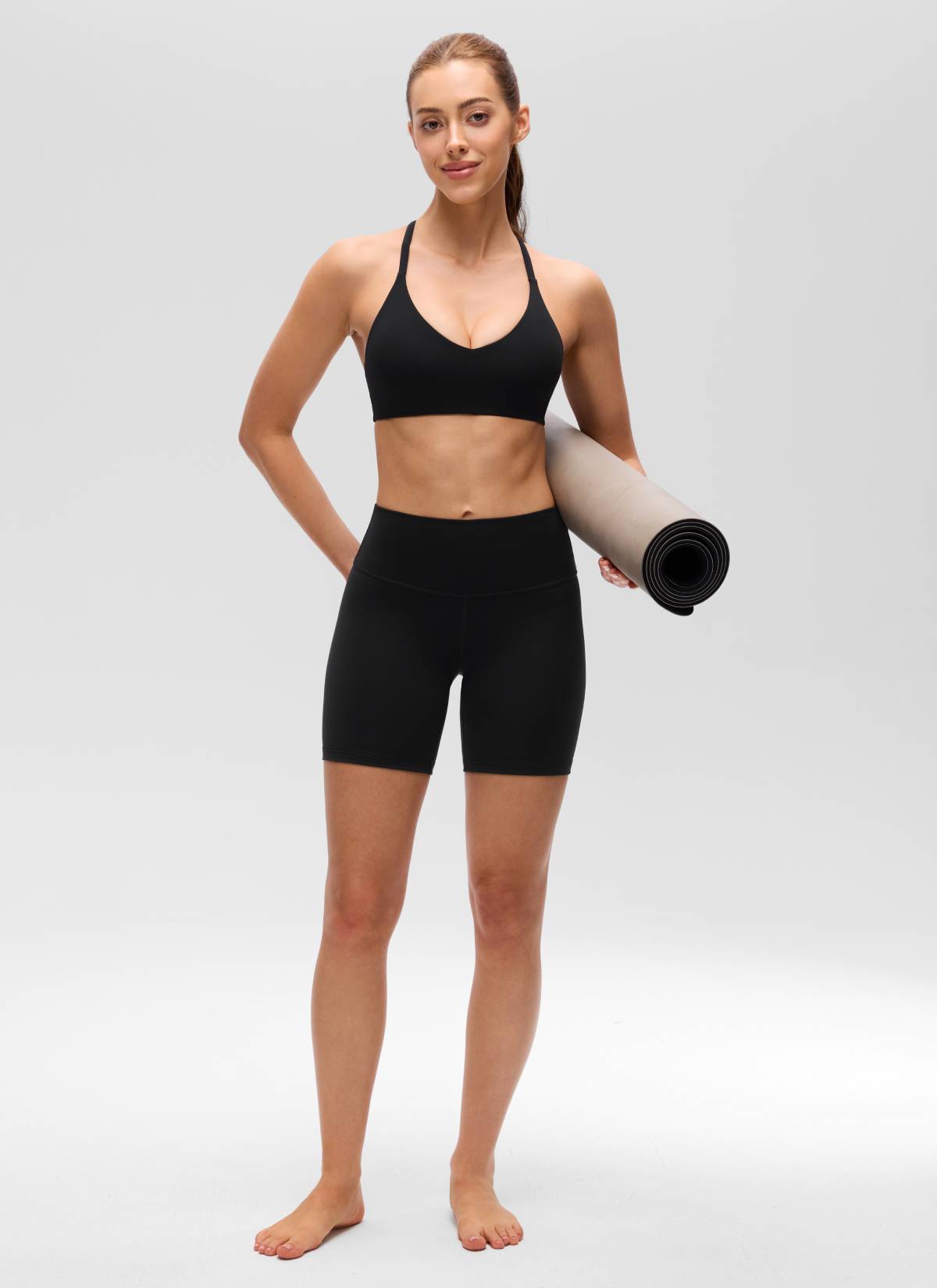 CRZ YOGA Women's Butterluxe V Neck  Racerback Thin Straps Sports Bra Black