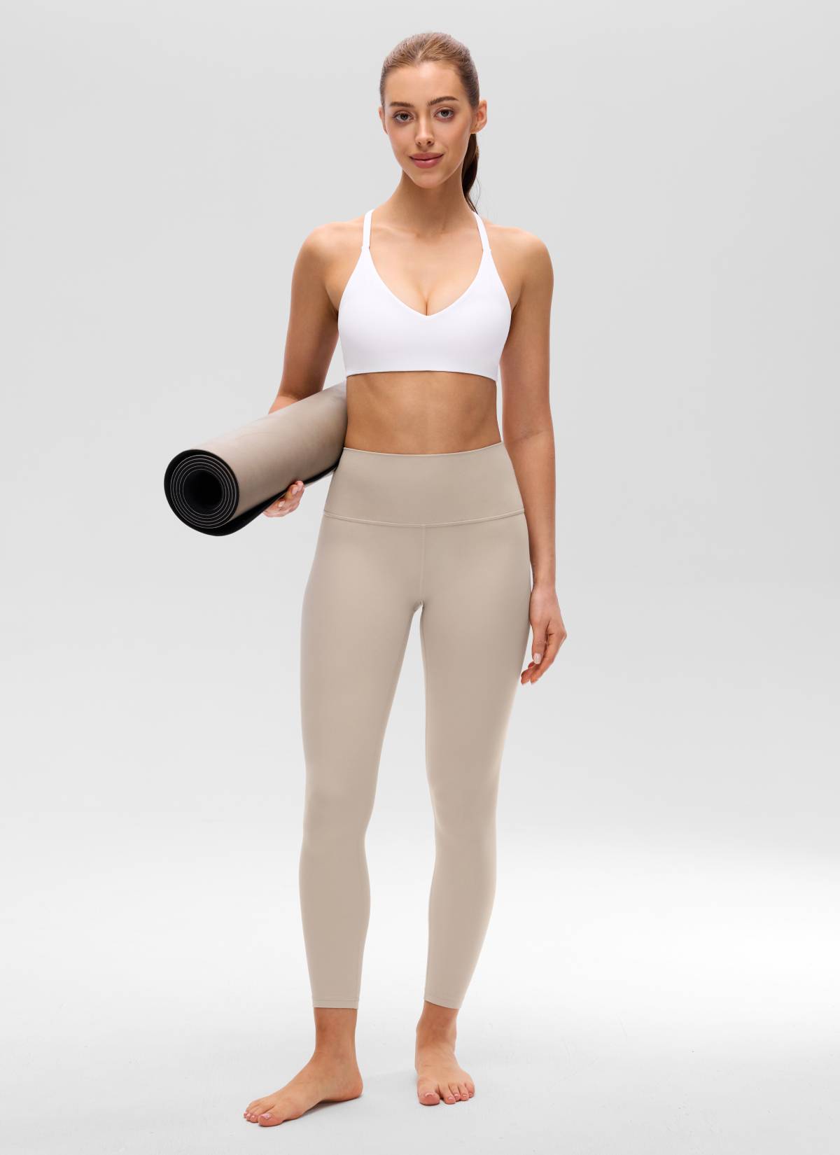 CRZ YOGA Women's Butterluxe V Neck  Racerback Thin Straps Sports Bra White