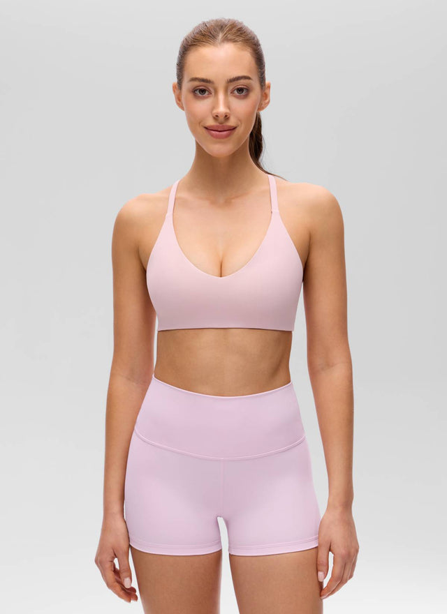 CRZ YOGA Women's Butterluxe V Neck  Racerback Thin Straps Sports Bra Pink Haze @model_info:Lary