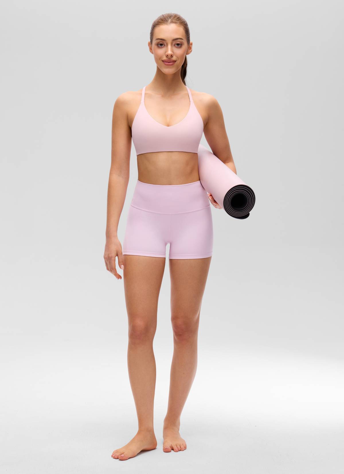 CRZ YOGA Women's Butterluxe V Neck  Racerback Thin Straps Sports Bra Pink Haze @model_info:Lary