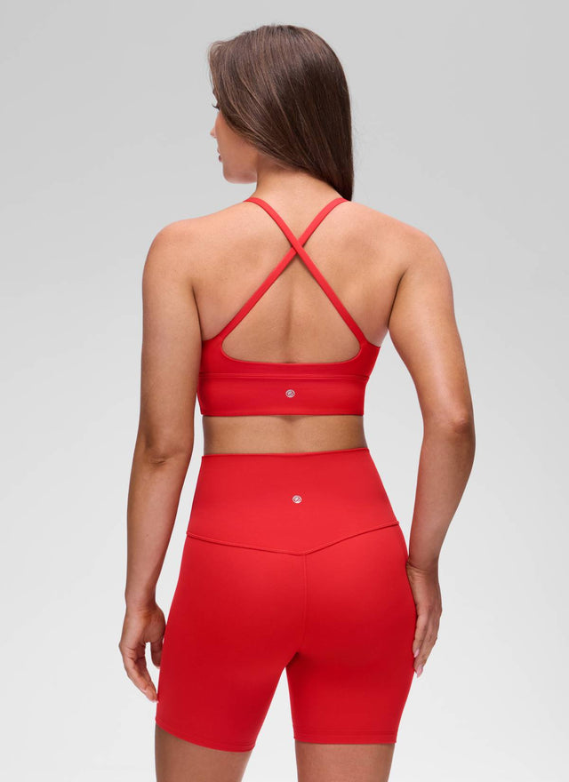 CRZ YOGA Women's Butterluxe Yoga V Neck Cross Back Longline Sports Bra Deep Red @model_info:Brooklyn