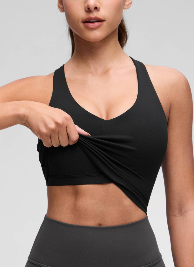 CRZ YOGA Women's Butterluxe Yoga V Neck RacerBack Built in Bra Tank Black @model_info:Maria