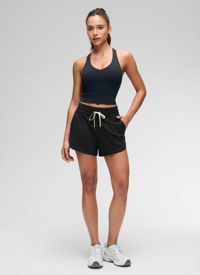 CRZ YOGA Women's Butterluxe Yoga V Neck RacerBack Built in Bra Tank True Navy @model_info:Maria