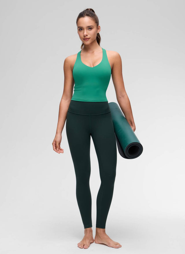 CRZ YOGA Women's Butterluxe Yoga V Neck RacerBack Built in Bra Tank Cascadia Green @model_info:Maria