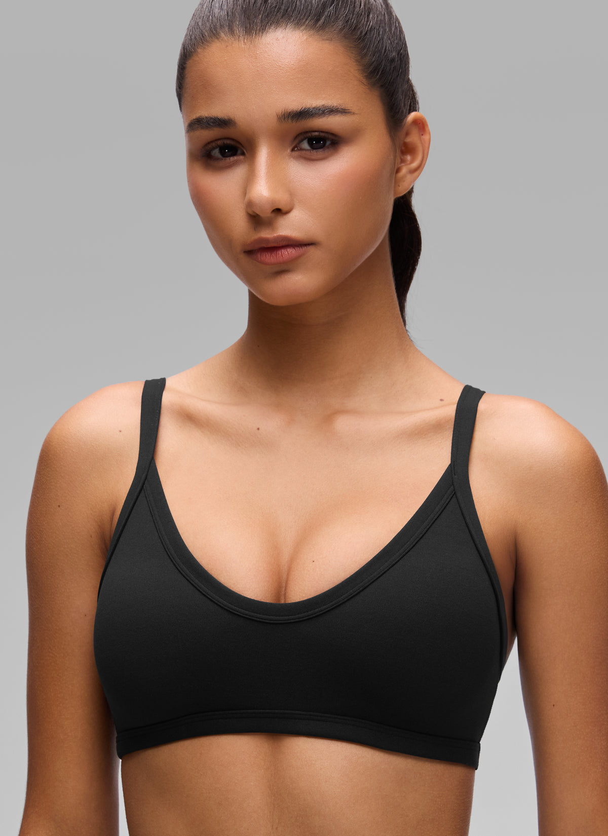 CRZ YOGA Butterlift Women's Double Lined V Neck Workout Sports Bras Black