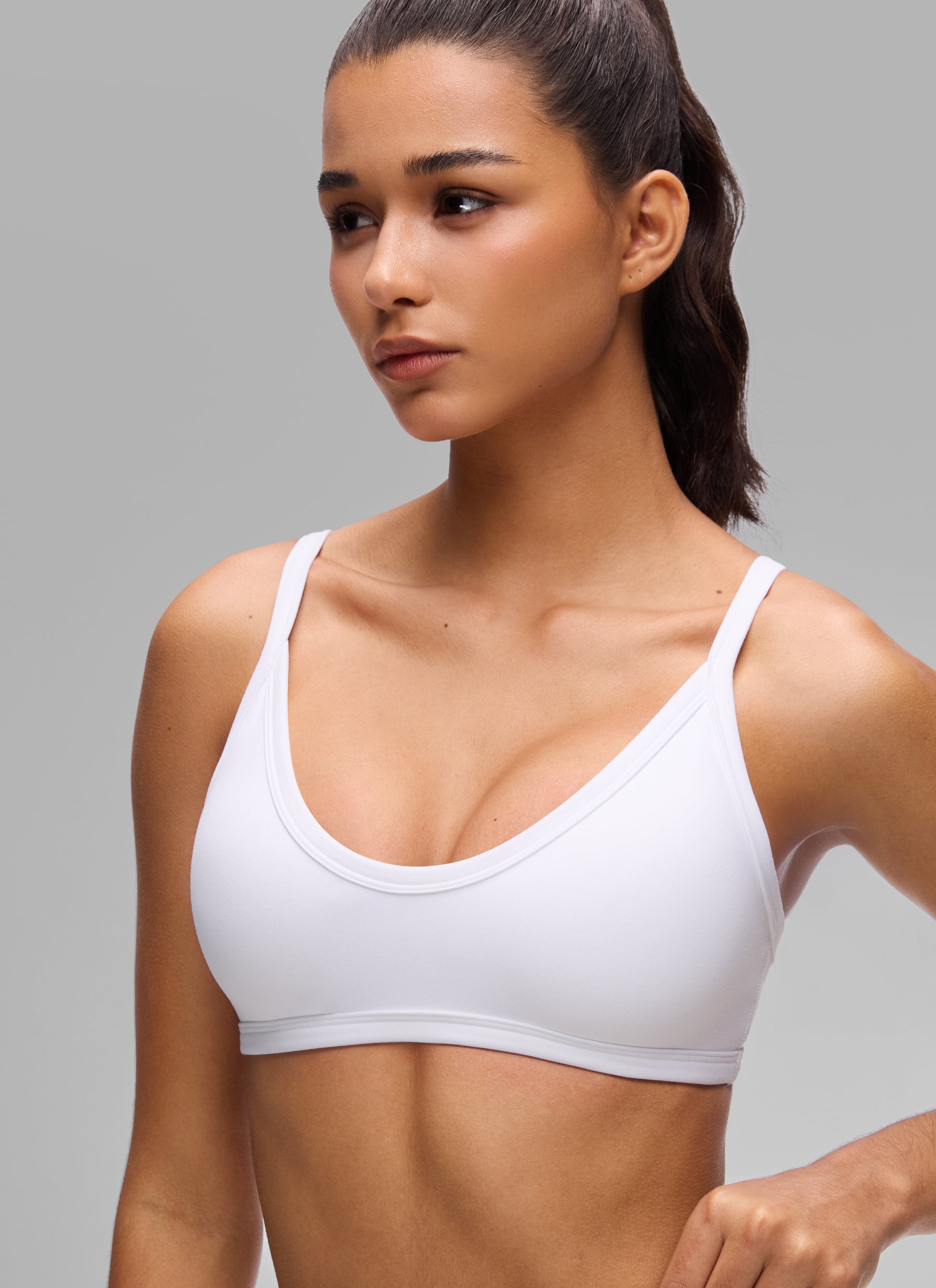 CRZ YOGA Butterlift Women's Double Lined V Neck Workout Sports Bras White