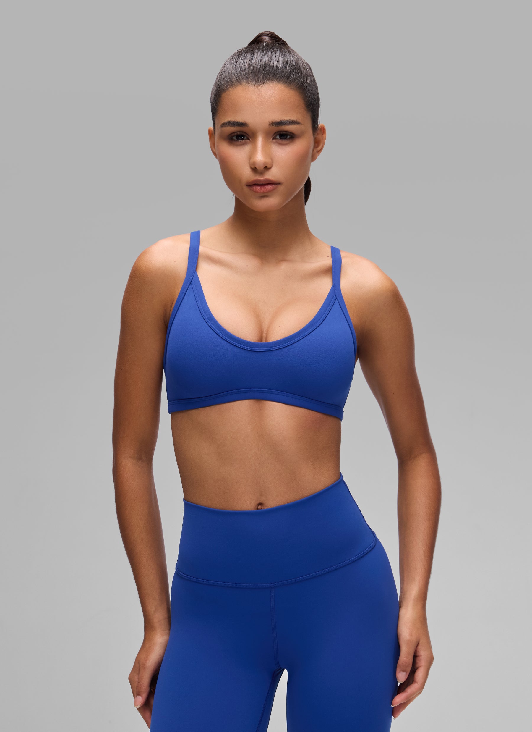 CRZ YOGA Butterlift Women's Double Lined V Neck Workout Sports Bras Waves Blue