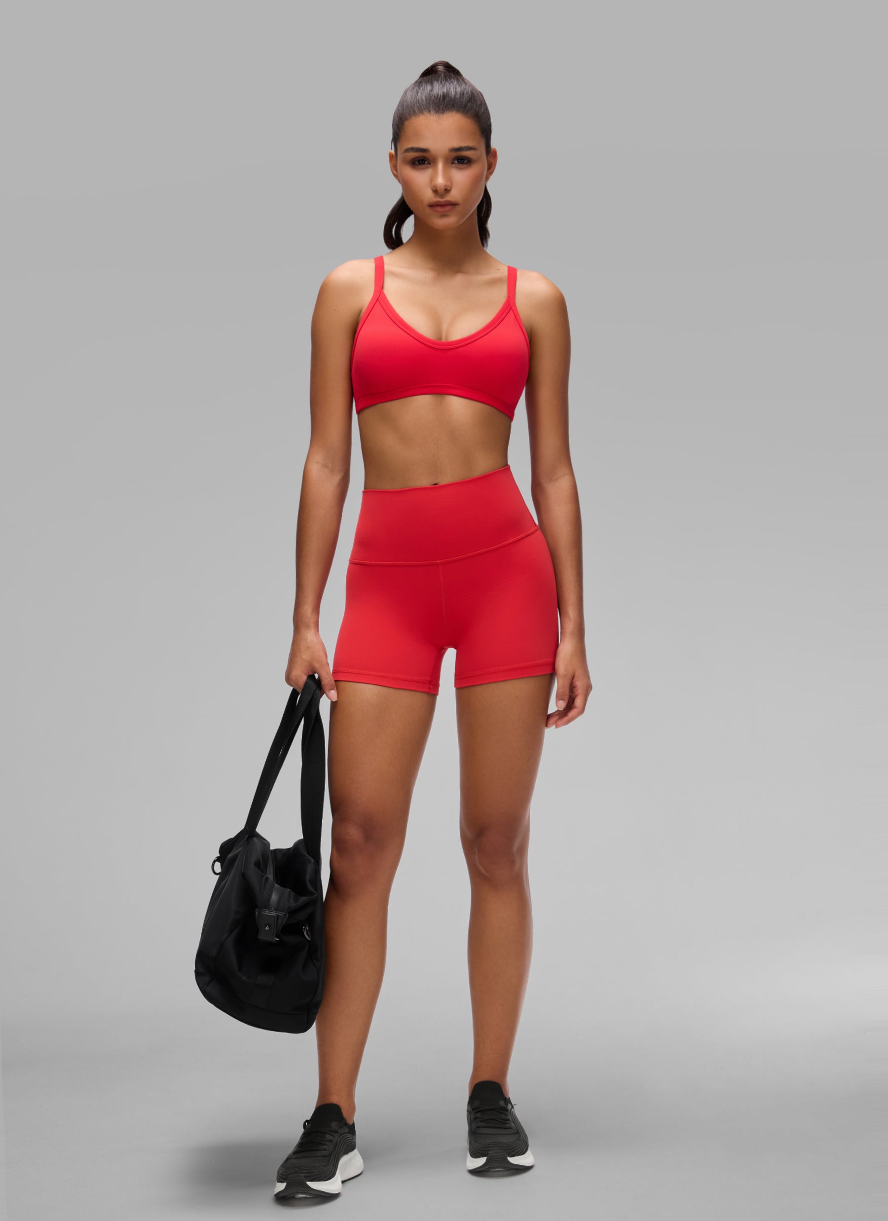 CRZ YOGA Butterlift Women's Double Lined V Neck Workout Sports Bras Aurora Red