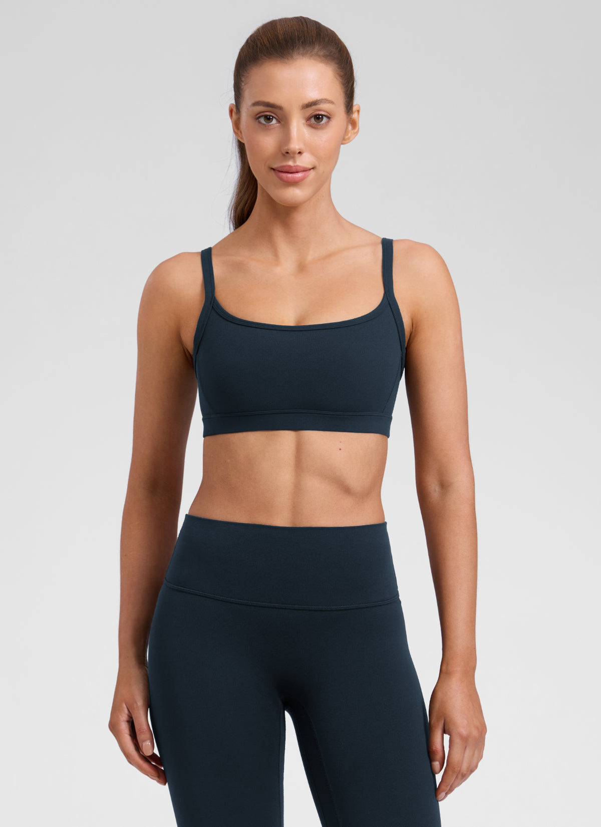 CRZ YOGA Women's Butterlift Workout Scoop Neck Double Lined Sports Bra True Navy @model_info:Lary