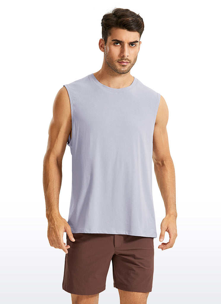 CRZ YOGA Men's Train Relaxed Fit Tops Pima Cotton Muscle Tank Coast stone Brown