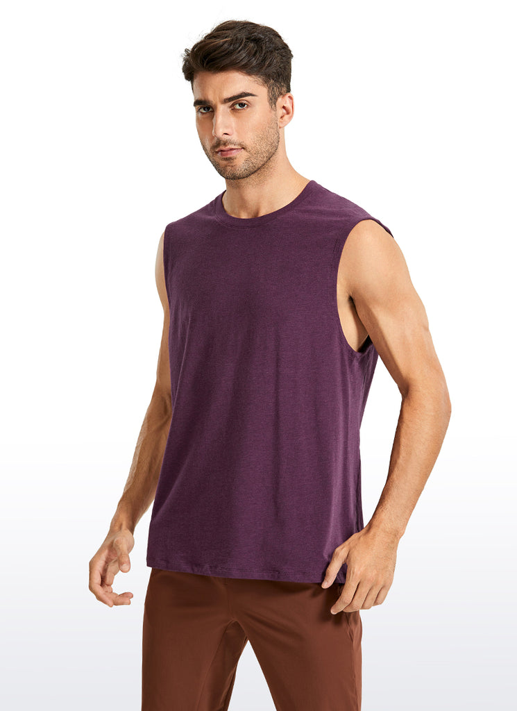 CRZ YOGA Men's Train Relaxed Fit Tops Pima Cotton Muscle Tank purple gray