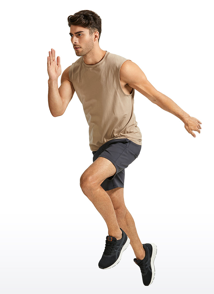 CRZ YOGA Men's Train Relaxed Fit Tops Pima Cotton Muscle Tank Coast stone Brown