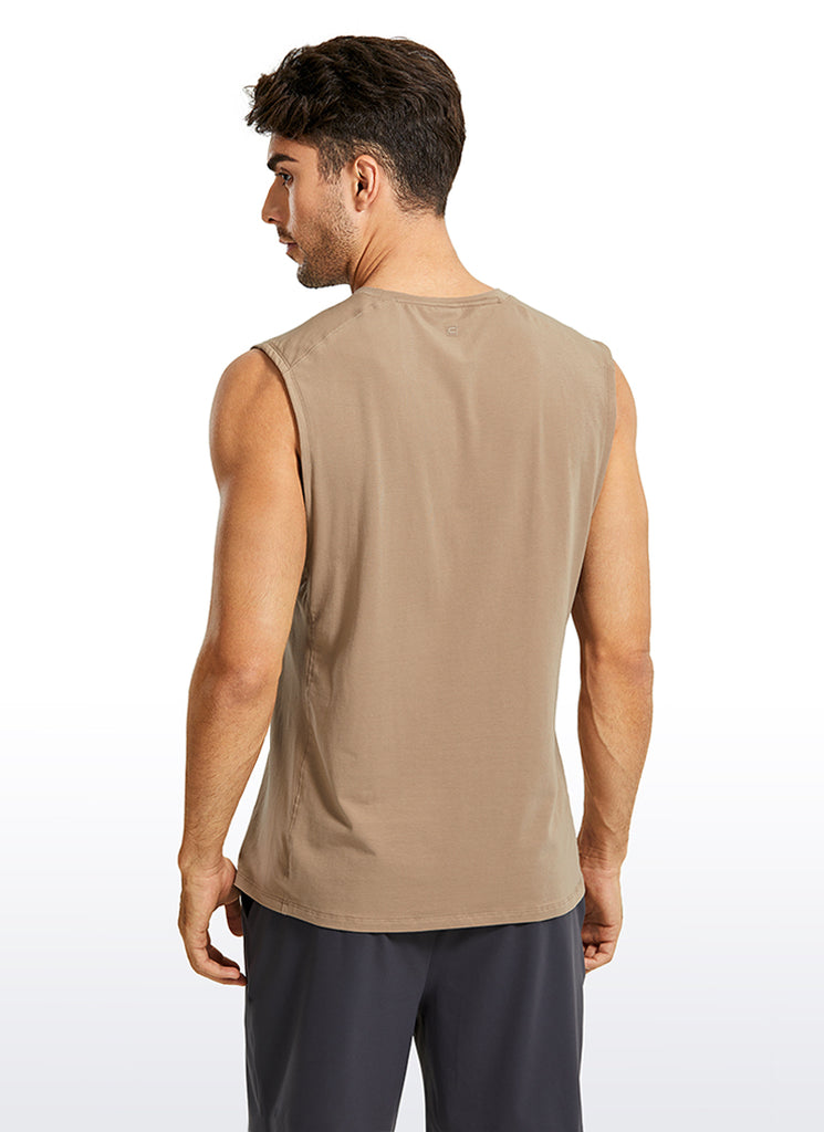 CRZ YOGA Men's Train Relaxed Fit Tops Pima Cotton Muscle Tank Coast stone Brown