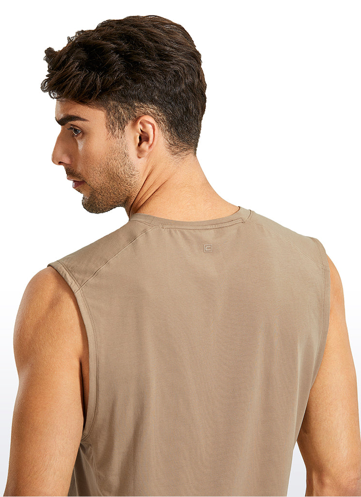 CRZ YOGA Men's Train Relaxed Fit Tops Pima Cotton Muscle Tank Coast stone Brown