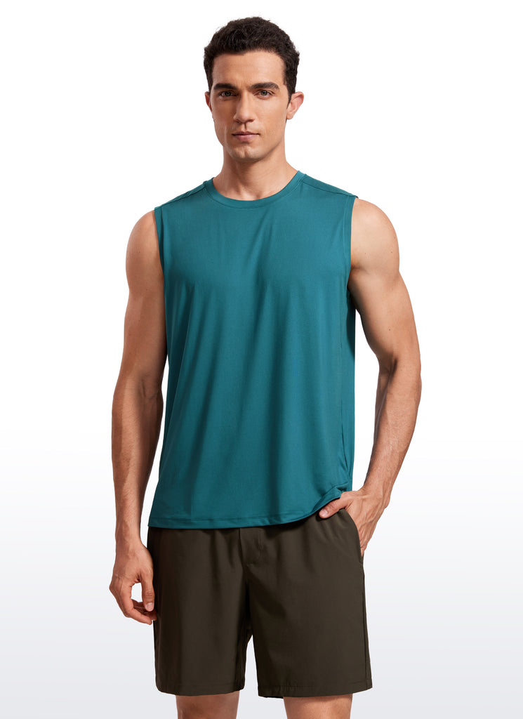 CRZ YOGA Men's Stretchy Workout Classic Fit Tank Tops Sleeveless Blue Linen