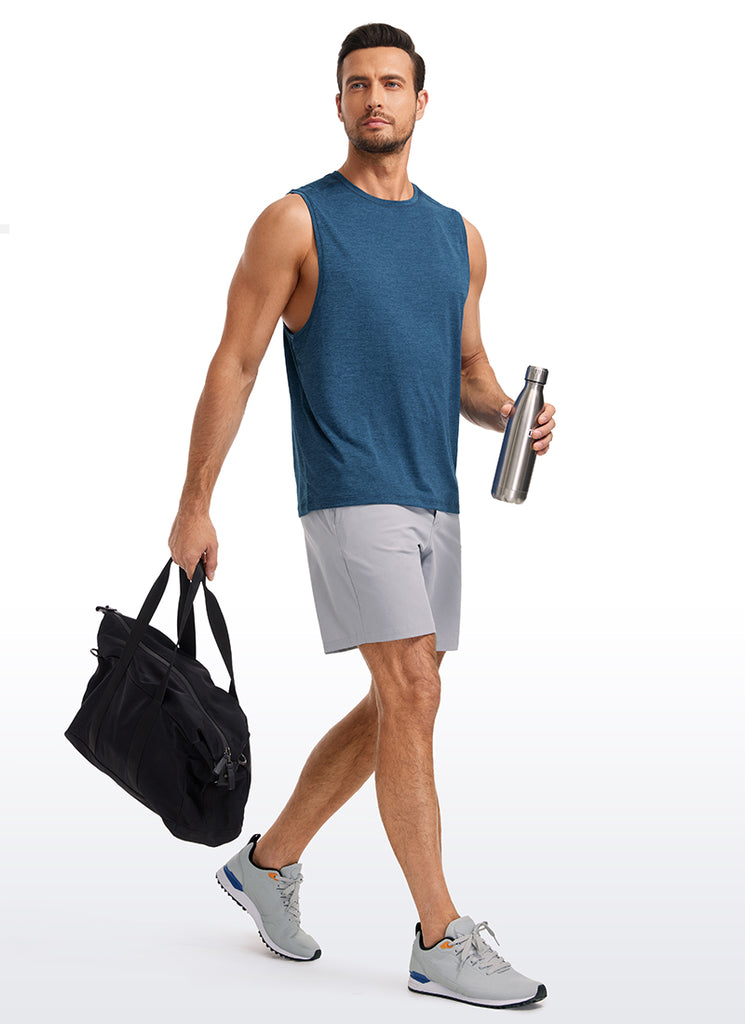 CRZ YOGA Men's Stretchy Lightweight Workout Classic Fit Tank Tops Sleeveless Ocean Blue Heather