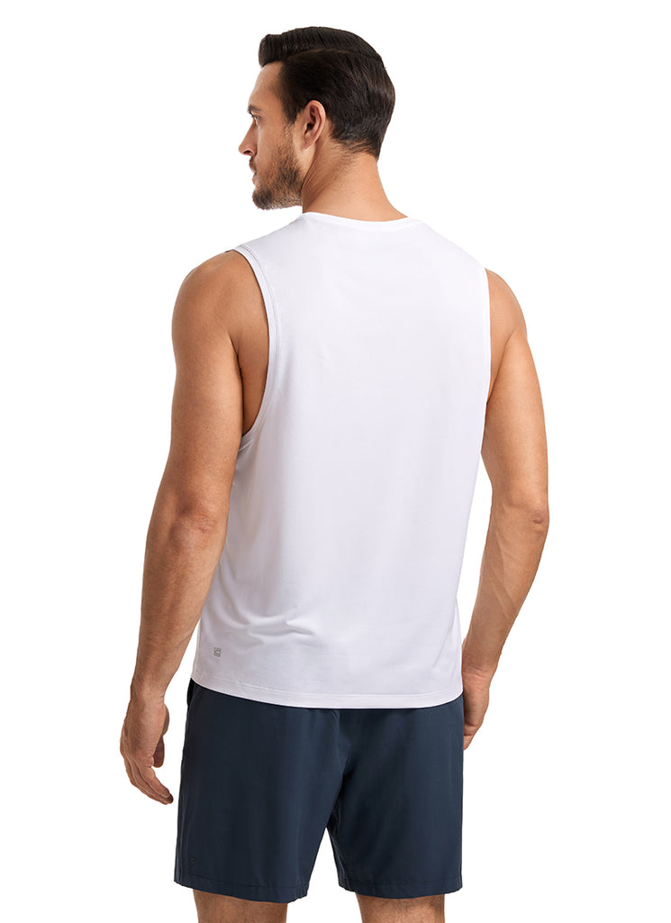 CRZ YOGA Men's Stretchy Lightweight Workout Classic Fit Tank Tops Sleeveless Ocean Blue Heather