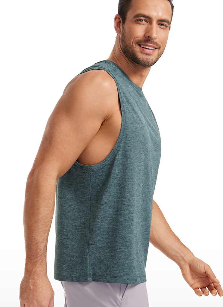 CRZ YOGA Men's Stretchy Lightweight Workout Classic Fit Tank Tops Sleeveless Chambray Blue Heather